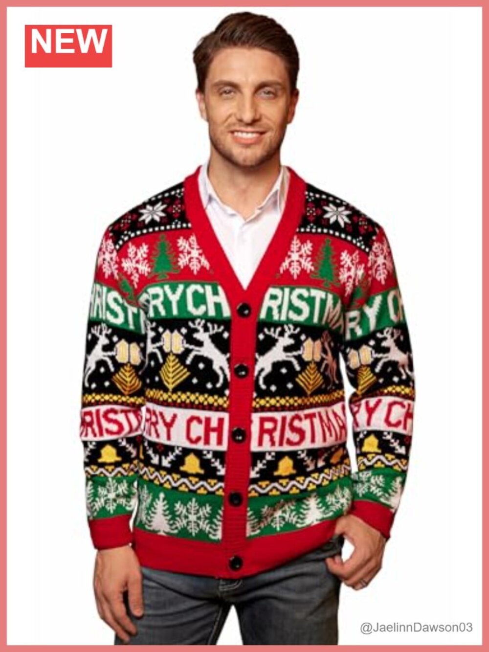 Christmas Cardigan Merry Xmas V Neck Button Knitted Sweater